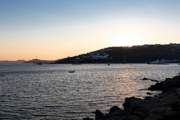 Fototapeta na wymiar Coastline Landscape Silhouette in Mykonos Greece