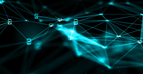 Abstract futuristic - technology with polygonal shapes on dark blue background. Design digital technology concept. 3d illustration.