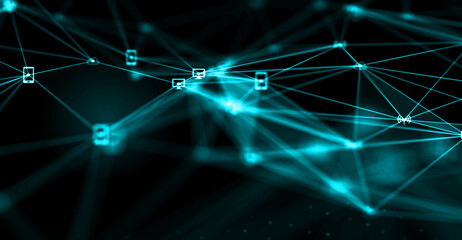 Abstract futuristic - technology with polygonal shapes on dark blue background. Design digital technology concept. 3d illustration.