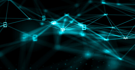 Abstract futuristic - technology with polygonal shapes on dark blue background. Design digital technology concept. 3d illustration.