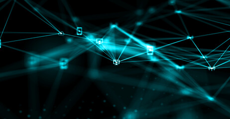 Abstract futuristic - technology with polygonal shapes on dark blue background. Design digital technology concept. 3d illustration.