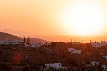 Fototapeta na wymiar Sunset Landscape View in Mykonos Greece