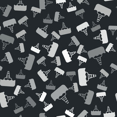 Grey Floating buoy on the sea icon isolated seamless pattern on black background. Vector