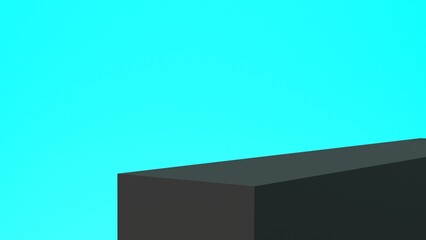 black podium on an blue background. 3d render