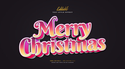 Editable Merry Christmas Text in Colorful Style and 3D Effect. Editable Text Style Effect
