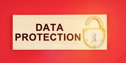 On a red background there is a small plaque on it with a lock and an inscription - DATA PROTECTION