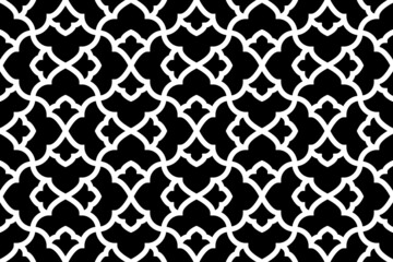 Flower geometric pattern. Seamless vector background. White and black ornament
