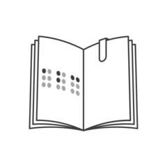 Open book icon for blind people. Simple linear image of a book with a bookmark. Isolated vector on white background.