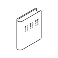 Closed book icon for blind people. Simple linear isometric image. Isolated vector on white background.