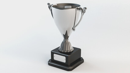 Silver sports cup isolated on white background. 3d rendering illustration.