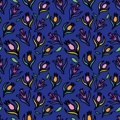 Vector Blue Turkish Tulips Flowers background pattern