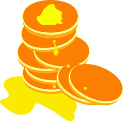 Hot honey pancakes on an isolated white background  Hand-painted breakfast food.