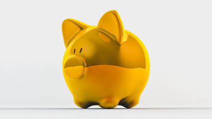 Gold piggy bank in the form of a pig isolated on a white background. 3d rendering illustration. - 459339479
