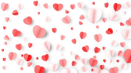 Happy Valentine's Day kraft paper design, contains pink 3D hearts, soft white background, 3D rendering. 