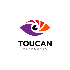 toucan optometry logo, vector abstract eye like as head toucan