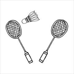 Set of badminton racketsand shuttlecock, isolated on white background, badminton, sport equipment
