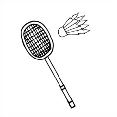 Set of badminton racketsand shuttlecock, isolated on white background, badminton, sport equipment