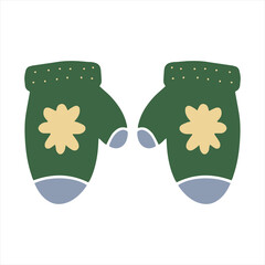 Christmas pair mittens stock illustration Calligraphy inspiration graphic design typography element. Hand drawn postcard. Cute simple green violet glove mitten sign. Geometric simple forms background