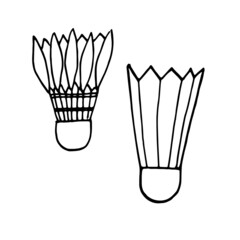 Vector set black and white badminton shuttlecocks with feathers