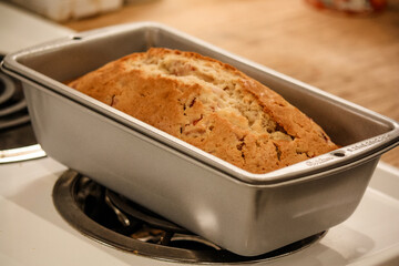 In the kitchen, strawberry bread  