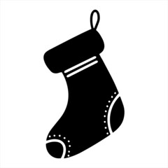Christmas Stocking Holder hand drawn black design elements stock illustration. Calligraphy holiday New Year icon winter ornament striped for decoration pattern. Holiday Santa Claus present gift sock