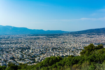 Panoramic view of the city of Athens, from the Hymettus mountain.