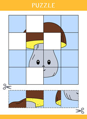 Puzzle for kids. Simple educational game. Cut and glue