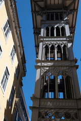 Fragment of the Santa Justa Lift, also called Carmo Lift in Lisbon, Portugal.