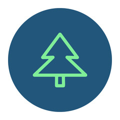 Christmas fir tree mono line logo on circle background. Green blue sign pine hand drawn winter New year symbol vector illustration. Decoration brush doodle greeting card forest calligraphy design