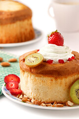 Cake food photography in studio with cherry on top