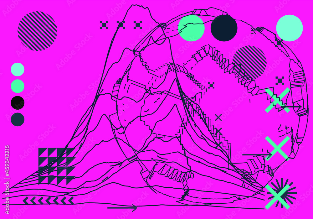 Leinwandbilder 3d polygonal mountain landscape in retrofuturistic style. concept of data visualization and machine 