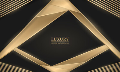 Abstract black and gold luxury background with geometric golden lines and shapes. Black pattern with gold objects. Vector illustration.