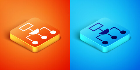 Isometric Algorithm icon isolated on orange and blue background. Algorithm symbol design from Artificial Intelligence collection. Vector