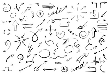 Set of arrows icons silhouettes.Design elements, black arrows on a white background,