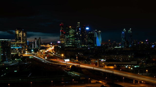 Moscow City Night Shot At Long Exposure