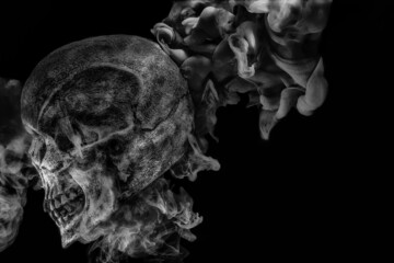 Abstract Smoke going through a Skull on Black