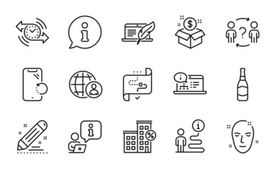 Business icons set. Included icon as Loan house, Health skin, Beer bottle signs. Smartphone recovery, Online documentation, Target path symbols. Copyright laptop, Brand contract, Timer. Vector