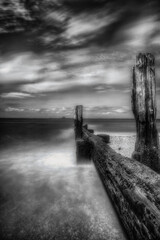 Long Exposure Shore with Pier Black and White
