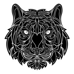 Black tattoo of Tiger mascot head, Isolated vector logo tattoo style illustration.