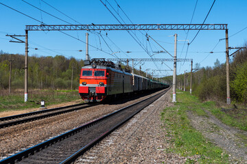 Fototapeta na wymiar railway freight train. locomotive close up. Russian Railways