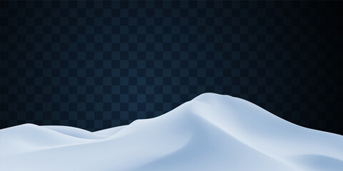 Snowy landscape isolated on light transparent background.