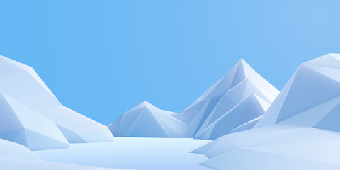 Snow mountains landscape with light blue sky. Outdoor nature background.
