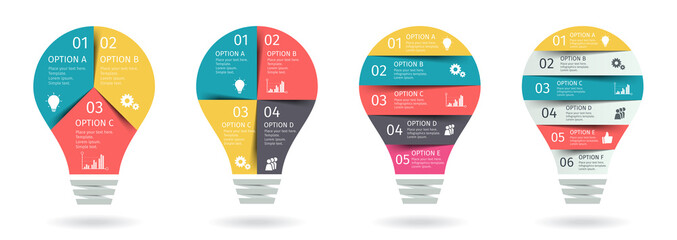 Business concept banner with 3 4 5 6 options, parts, steps or processes. Trendy pastel colors. Template for presentation, chart, graph. Vector illustration