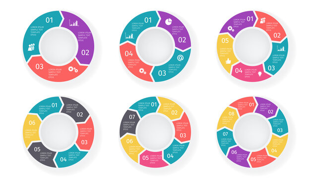 Circle arrows infographic set in modern pastel vintage soft colors. Process diagram. Abstract elements of a graph, diagram with steps, options, parts or processes. Vector template for presentation