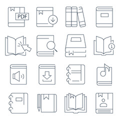 book icons set. book pack symbol vector elements for infographic web