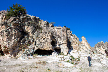 Fototapeta na wymiar Phrygian Valley. Ancient caves and stone houses in Afyonkarahisar, Turkey.