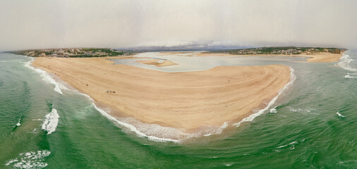 Aerial view of Foz do Arelho beach during summer, Portugal
