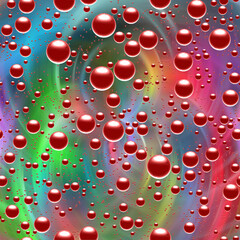 Red bubbles water drops on red background