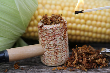 Light the tobacco nicely, smoke a corn on the cob pipe