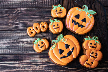 gingerbread for halloween on brown wooden table